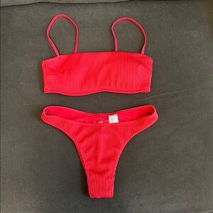Coral Ribbed Bikini Set